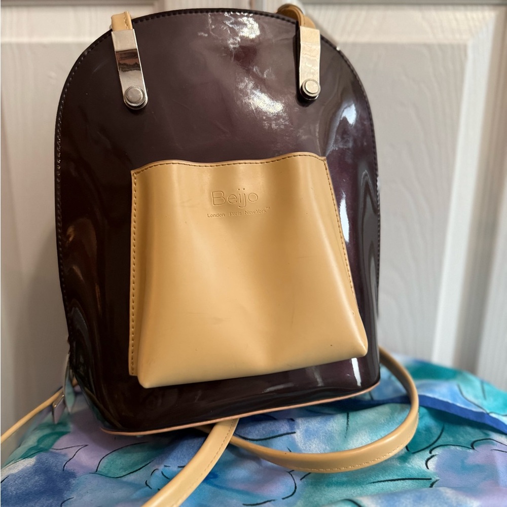 Beijo plum and tan leather backpack